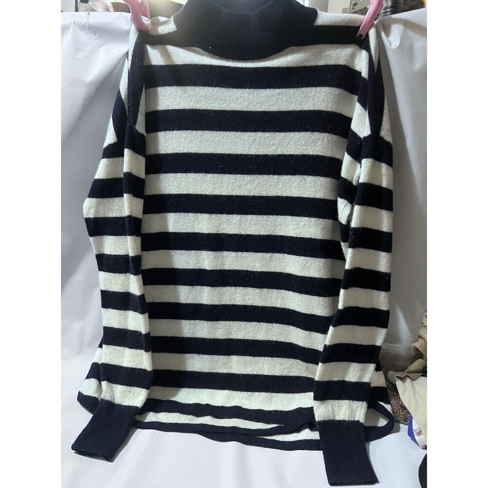 cozy classy Madewell XS Striped Turtleneck Pullover Sweater Navy White Viscose A
